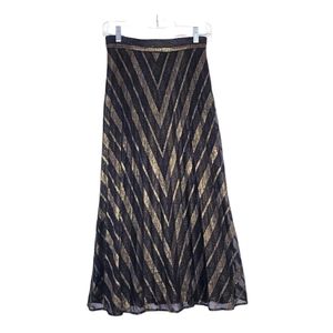 Zara Black and Gold Striped Pleated Skirt